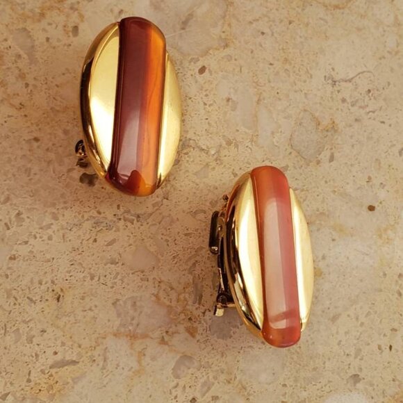 Signed Butler FAC Carnelian Clip on Earrings - Picture 8 of 10